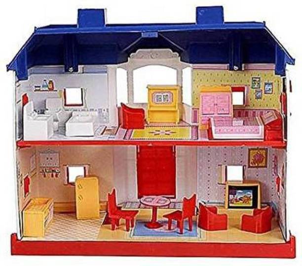 kdsn Beautiful Country Doll House with furniture block construction For Kids (24 Pieces) (Multicolor)