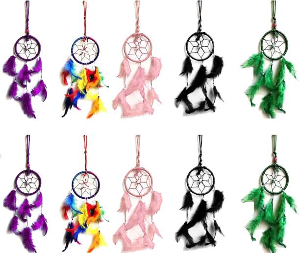 Kraft Village Dream Catcher for Car Hanging Attract Positive Dreams Pack of 10 Wool, Feather Dream Catcher