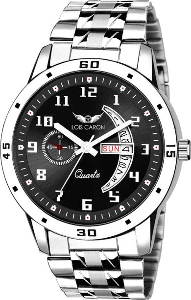 LOIS CARON LCS-8190 BLACK DIAL AND SILVER STRAP DAY & DATE FUNCTIONING WATCH FOR BOYS Analog Watch – For Men
