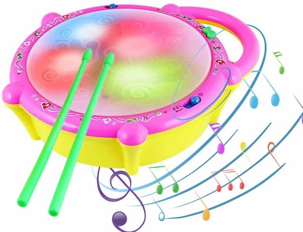 mega shine Kids Multicoloured Flash Drum Set With Music and Lights (Multicolor)
