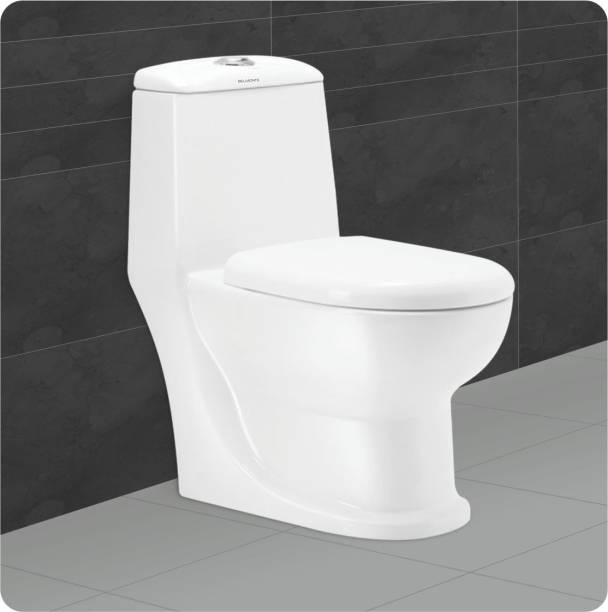 BM BELMONTE Ceramic Floor Mounted One Piece Western Toilet/Water Closet/EWC Cardin S Trap 240mm/9.5 Inch with Slow Motion/Soft Close Slim Seat Cover Western Commode