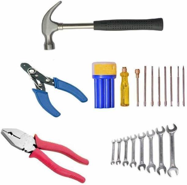 JetFire Hand Tool Kit Screwdriver Set Of 6 Pcs.,Combination Plier 8 Inch, Doe Spanner 8 Pcs.,Claw Hammer Steel, 1 Wire Cutter Power & Hand Tool Kit