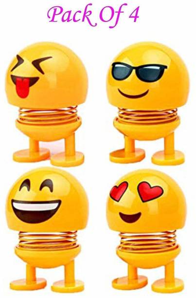 india fun zone BEST SELLER Premium.... latest spring Emoji Emoji Bobble Head Doll for Car Dashboard Bounce Toys || Funny Smiley Face Spring Dolls Car Decoration for Car Interior Dashboard Expression || Set of 4 PCs