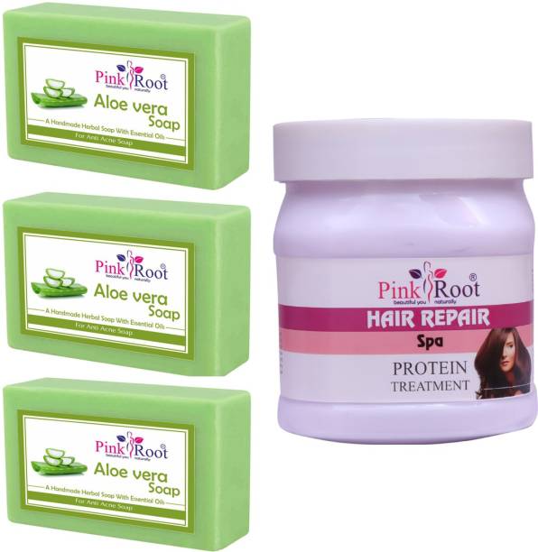 PINKROOT Aloevera Soap Pack of 3 with Hair Spa Cream 500gm