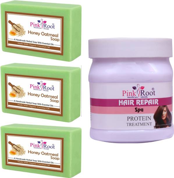 PINKROOT Honey Oatmeal Soap Pack of 3 with Hair Spa Cream 500gm