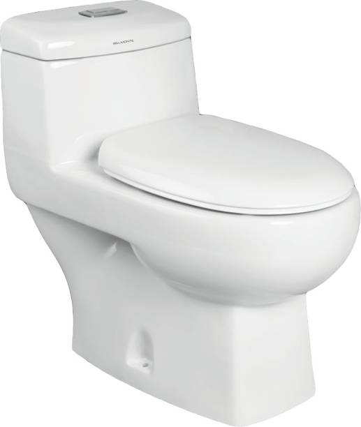 BM BELMONTE Ceramic Floor Mounted One Piece Western Commode / Toilet / Water Closet / EWC Eroca P Trap 180mm / 7 Inch with Slow Motion / Soft Close Slim Seat Cover Western Commode