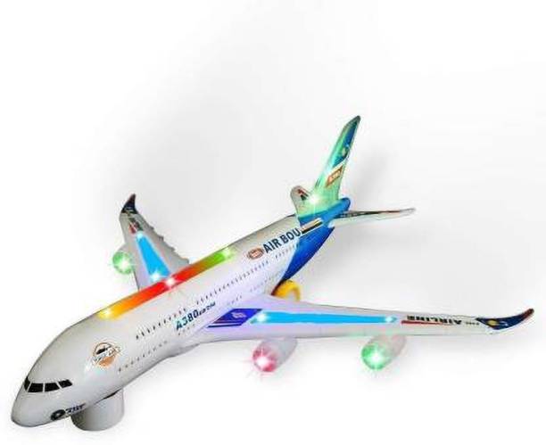 Kidz N Toys Airbus A380 Airplane Model Toys With Loud Musical Flashing Light Automatic Airplane Electric Plane, Bump N Go Feature Aeroplane For Children