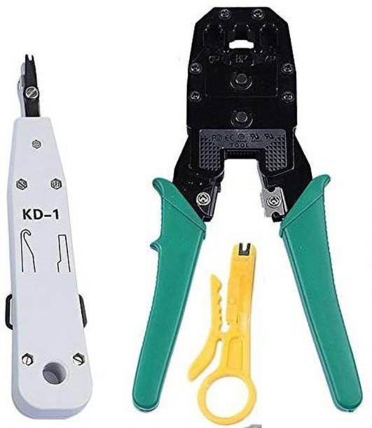 tools master TM-CT-LCC-0002 3 In 1 Modular Crimping Tool For Rj45, Rj11 Cat5E/Cat6 Lan Cutter With Cable Cutter + KD1 Impact Punch Down Tool Manual Crimper