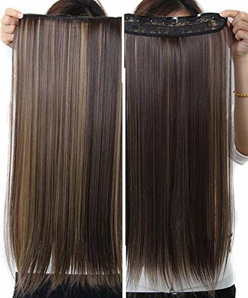 Hymaa 5 Clip Super Duper Long 24" Straight  Extension (Brown Highlighted) Hair Extension