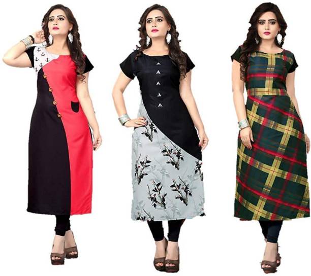 ak fashion mall Women Printed, Checkered Straight Kurta
