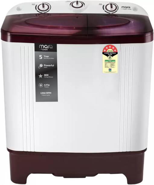 MarQ by Flipkart 6 kg 5 Star Rating Semi Automatic Top Load White, Maroon