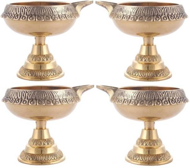 Fashion Bizz Brass Diwali Kuber Deepak On Stand Diyas Table Diya Set Brass Brass (Pack of 4) Table Diya Set