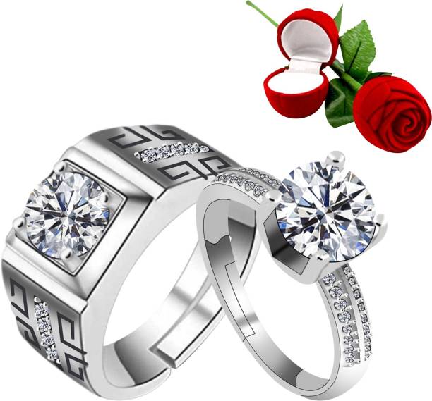 SILVER SHINE Couple ring For Lover Silver Plated Adjustable Couple Ring with 1 Piece Red Rose Gift Box for Men and Women Alloy Ring Set