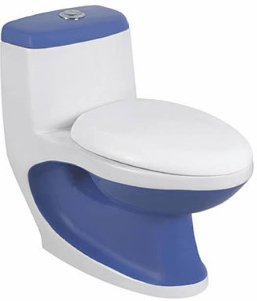 InArt Ceramic Western One Piece Water Closet Floor Mounted Floor Mounted Oval S Trap Whith seat Cover (Blue &amp; White) Western Commode
