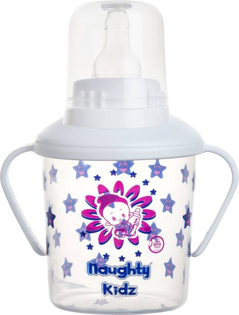 naughty kidz Premium Sipper with Soft Nipple and Spout Sipper with Spoon (WHITE)