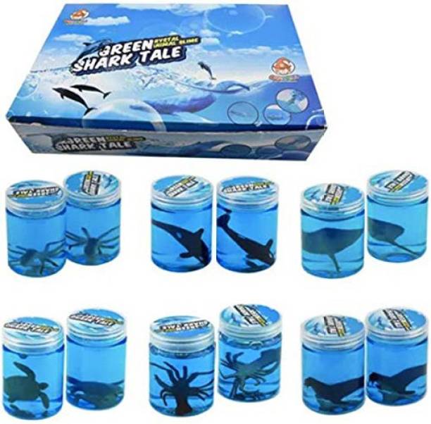 TinyTales Sea Ocean Animals with Fish, Green Shark Tale Slim for Birthday Gift Return Gift , Blue Fish Slime (Pack of 12) Blue Putty Toy