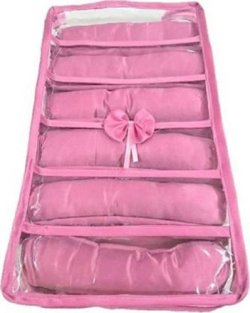 ultimatefashionista Satin 6 Rods Bangle Bracelet Bag Storage Organizer Vanity Box (Pink) Jewellery Vanity Box