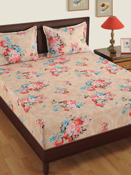 SWAYAM 180 TC Cotton Single Floral Flat Bedsheet