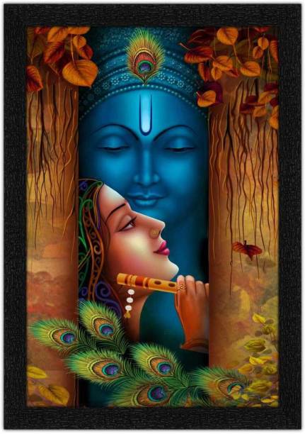 Art Amori Beautiful Radha Krishna Painting with Synthetic Frame Digital Reprint 14 inch x 20 inch Painting