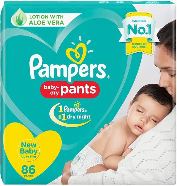 Pampers Baby-Dry Pants Diaper Lotion With Aloe Vera New Baby 86 Pants - New Born
