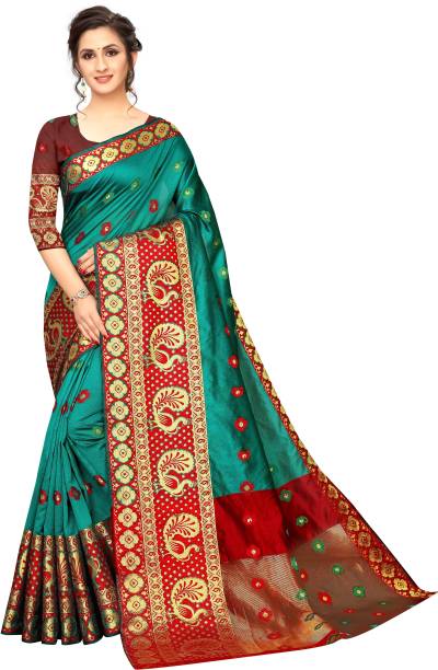 Printed Kanjivaram Silk Blend, Cotton Blend Saree Price in India