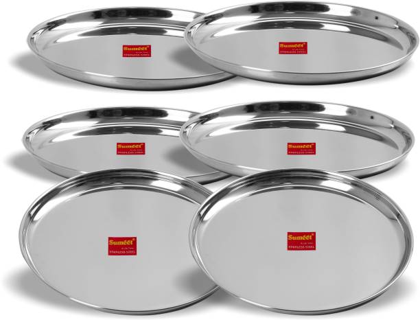 Sumeet Stainless Steel Heavy Gauge Dinner Plates with Mirror Finish 27.5cm Dia - Set of 6pc Dinner Plate