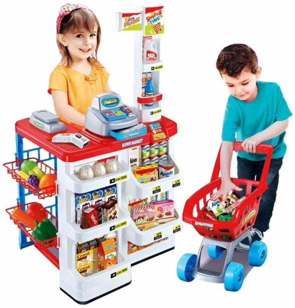 SR Toys Kids Role Pretend Playset Big Size Supermarket kit for Kids Toys with Shopping Cart and Sound Effects | Kitchen Set Kids Toys for Boys and Girls