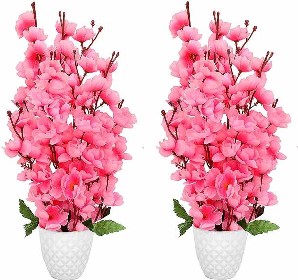 Florakite Pink, Green, White Cherry Blossom Artificial Flower  with Pot