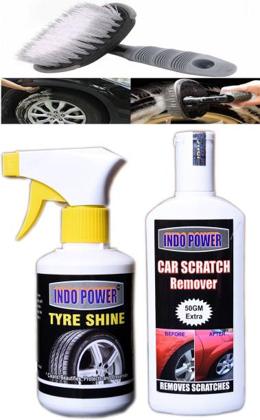 INDOPOWER TYRE SHINER GUN 250ml.+SCRATCH REMOVER 200gm.+All Tyre Cleaning Brush Combo