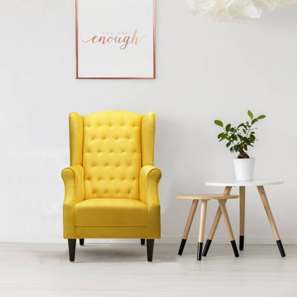Flipkart Perfect Homes Beleza Tufted Yellow Wing Chair Solid Wood Living Room Chair