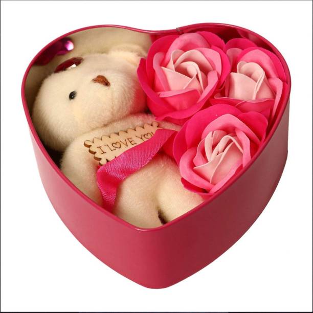 kreiz Heart Shape Gift Box with Teddy & Rose  - 10 cm