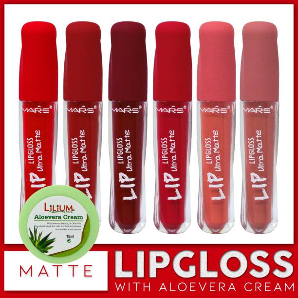 M.A.R.S Ultra Matte Waterproof Lipgloss Shade-B Pack of 6 with Lilium Aloevera Cream