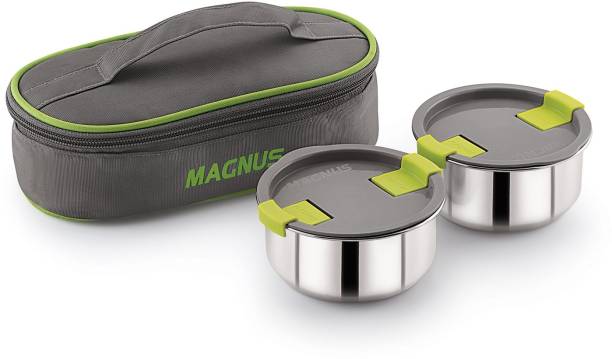 Magnus Olive-2 Steam Lock Airtight Stainless Steel Container Lunch Pack with Soft Pouch 2 Containers Lunch Box