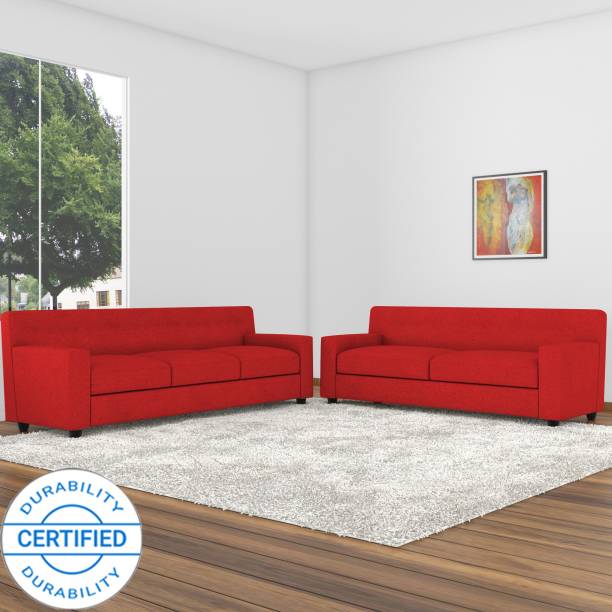 Adorn Homez Solitaire Fabric 3 + 2 Red Sofa Set