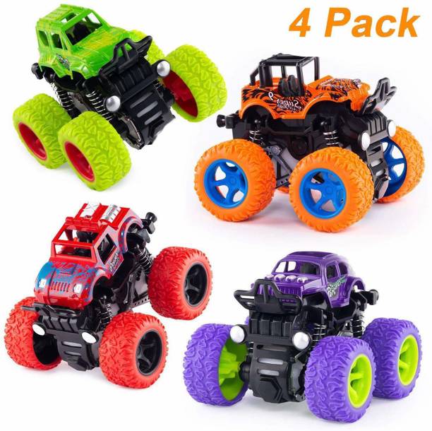 Miss & Chief by Flipkart 4pc 4WD Mini Monster Trucks Friction Powered Cars for Kids Big Rubber Tires Baby Boys Super Cars Blaze Truck Children Gift Toys Mini Rock Crawler