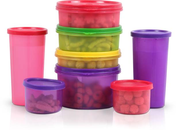 Flipkart SmartBuy Set of 8 | Multicolour | SuperSturdy Eco Plastic Container Set  - 2305 ml Polypropylene Fridge Container