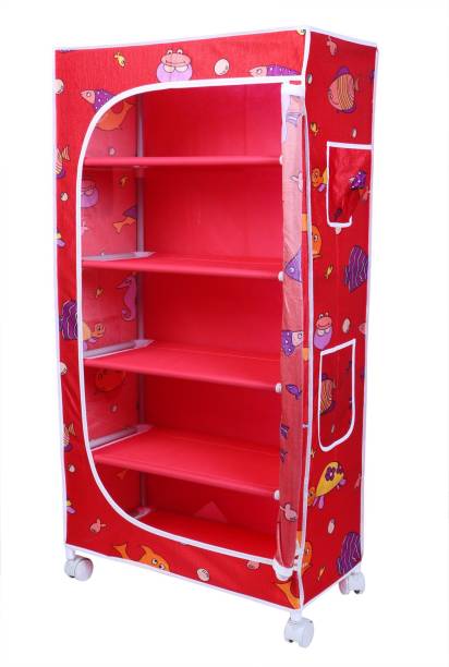 LITTLE ONE'S 5 Shelves Aquatic Powder Coated Carbon Steel Collapsible Wardrobe
