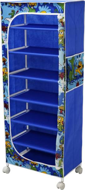 LITTLE ONE'S 7 Shelves Powder Coated Carbon Steel Collapsible Wardrobe