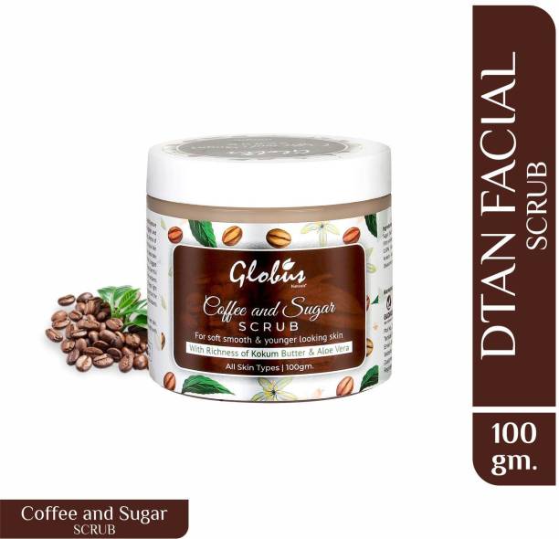 GLOBUS NATURALS Detoxifying Coffee and Sugar Scrub For Soft Smooth & Younger Looking Skin, With Kokum Butter & Aloe vera, Anti-Tan & Anti-pollution, Paraben Free, Vegan Skincare Scrub