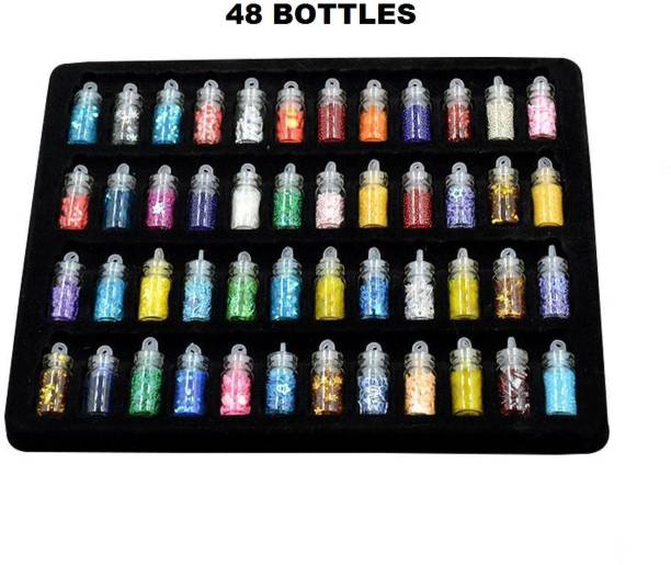 Xeekart 48 Pcs Glass Bottles 3D Nail Art Set. Glitter Sequins Rhinestones Beads