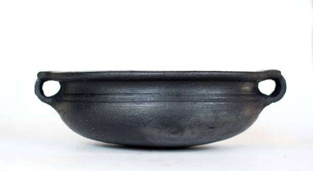 Frills & Colours Earthen Cookware for Kitchen/ Clay Pot/Handi- Organic/ Pre-Seasoned Black Handi 3 L