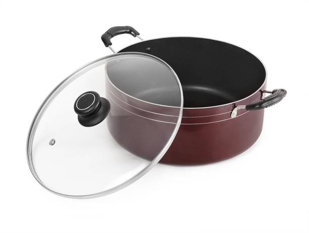 cello Non Stick Biryani Pot 5.5 ltr with Glass Lid, Gas Stove Compatible Only, Cherry Pot 28 cm diameter 5.5 L capacity with Lid