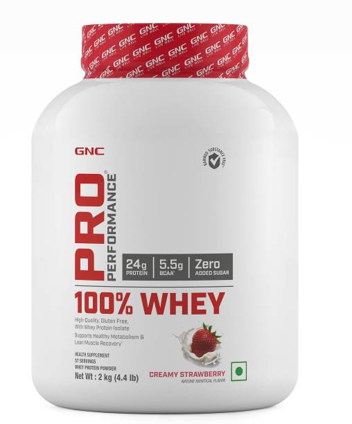 GNC Pro Performance 100% Whey Protein - 4.4 lbs, 2 kg (Creamy Strawberry) Whey Protein