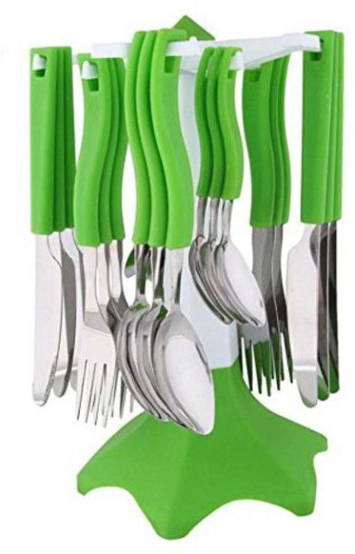 NEW 24 PC STAINLESS STEEL CUTLERY  PLASTIC HANDLE SET WITH REVOLVING STAND 