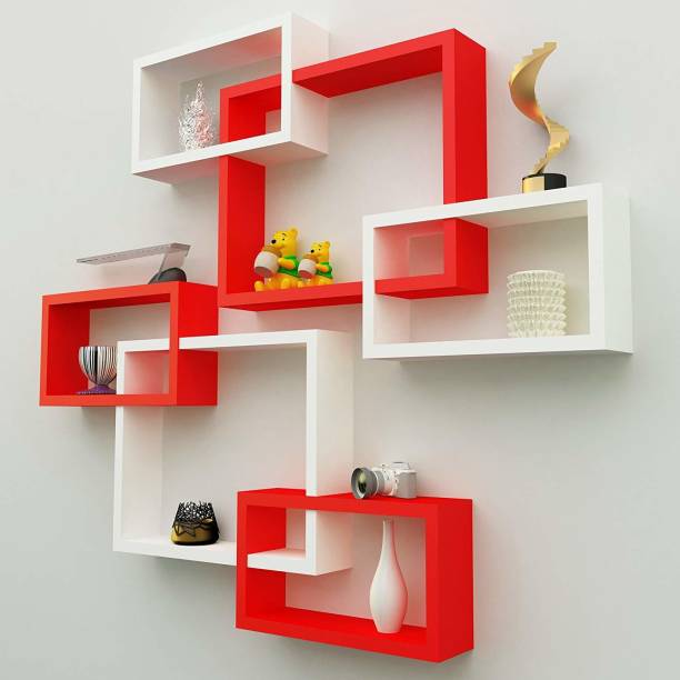 ONLINECRAFTS ch2358 wooden wall shelf 6 attach ( white , red ) Wooden Wall Shelf