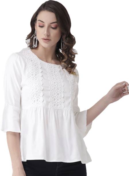 Style Quotient Casual 3/4 Sleeve Solid Women White Top