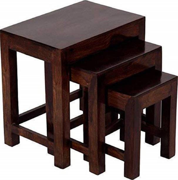 TRUE FURNITURE Sheesham Wood Nesting Tables Set of 3 Stools | Walnut Finsih Solid Wood Nesting Table