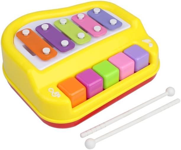 buyagain Musical Xylophone and Mini Piano, Non Toxic Plastic, Non-Battery,Yellow