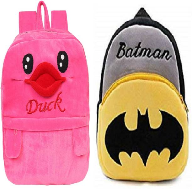 Lychee Bags COMBO OF KIDS SCHOOL BAGS DUCK PINK AND BATMAN Plush Bag