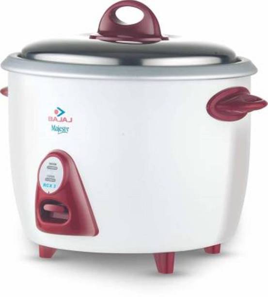 BAJAJ 350-Watt Multifunction Rice Cooker (White/maroon) Electric Rice Cooker with Steaming Branded Electric Rice Cooker
